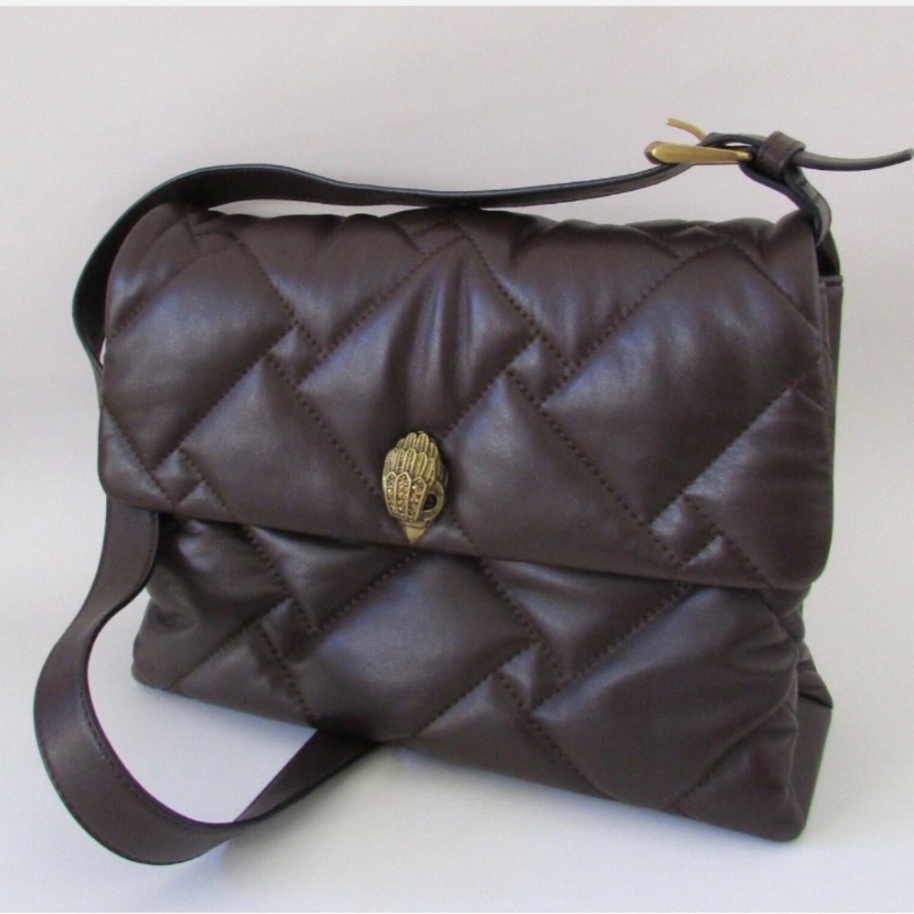 Kurt Geiger Quilted Dark Brown Leather Crossbody Bag with Gold Hardware
